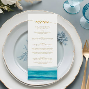 Menu Casamento Dourado de Praia da Ocean Watercolor Bea