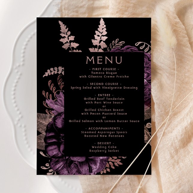 Menu Casamento Dourado de Rosa Floral Sudorme Moody Dar (Criador carregado)