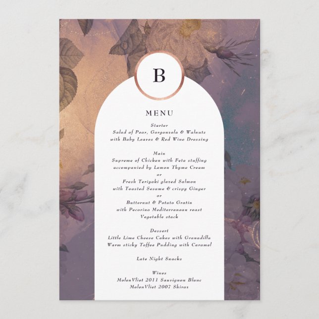 Menu Casamento Dourado do Arco Floral de Boho Claro Ele (Frente)