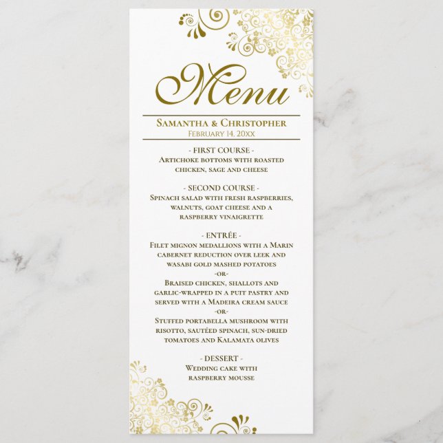 Menu Casamento Dourado e Branco para Download Eleg (Frente)