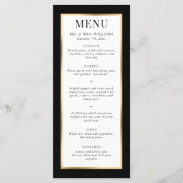 Menu Casamento Dourado e branco preto moderno elegante
