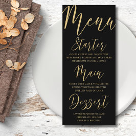 Menu Casamento Dourado e Caligrafia Negra