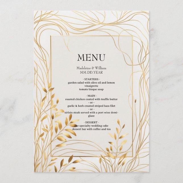 Menu Casamento Dourado e Eucalyptus romântico (Frente)