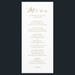 Menu Casamento Dourado e minimalista de Daît Script<br><div class="desc">Placa de Menu de Script Minimalista Dourada | Cartão de menu Elegante e de na moda com escrita química,  tipografia clássica com padrão de listras. Personalize adicionando seus próprios detalhes. Este cardápio será perfeito para casamentos,  graduações,  festas de aposentadoria e muito mais. Itens correspondentes e outras cores estão disponíveis.</div>