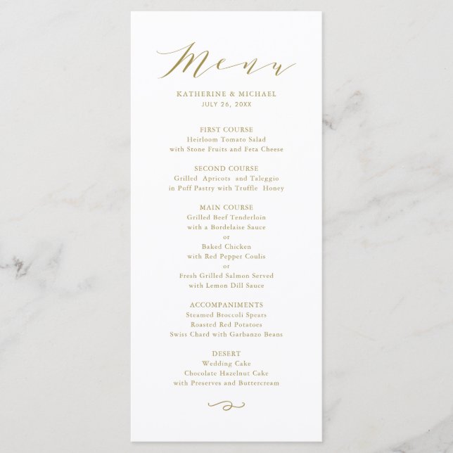 Menu Casamento Dourado e minimalista de Daît Script (Frente)