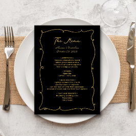 Menu Casamento Dourado e negro primitivo Elegante Vinta