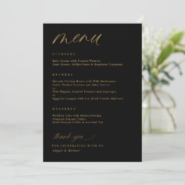 Menu Casamento Dourado e Preto Romântico