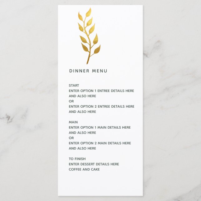 Menu Casamento Dourado e Simples Minimalista (Frente)