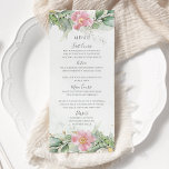 Menu Casamento Dourado Eucalyptus Vermelhos-Rosa-Rosa-E<br><div class="desc">Lindos cartões de cardápio de casamento com cor d'água floral rosa eucalipto e folhas de ouro. Escolha perfeita para primavera e casamentos de verão.</div>