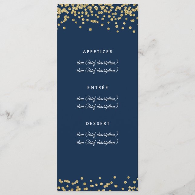 Menu Casamento Dourado Faux Glitter Confetti Marin (Frente)