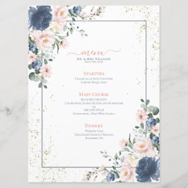 Menu Casamento Dourado Floral Cor-de-rosa-rosa-claro-az