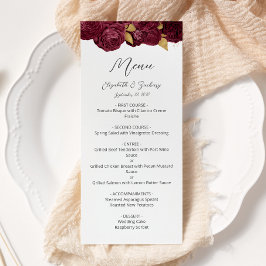 Menu Casamento Dourado Floral Moderno Burgundy