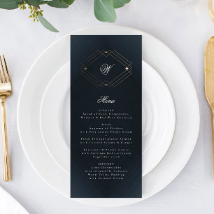 Menu Casamento Dourado Geométrico Simples Marinho