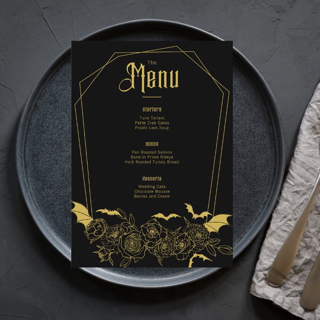 Menu Casamento Dourado Gótico Elegante (Criador carregado)