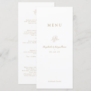 Menu Casamento Dourado Minimalista do Monograma do Flor