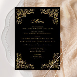 Menu Casamento Dourado Negro nos cantos do ornamentado
