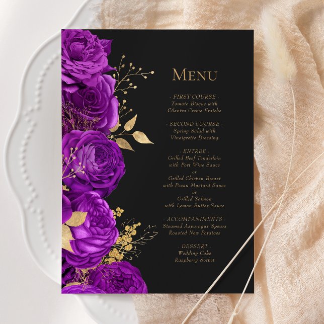 Menu Casamento Dourado Roxo Romântico (Criador carregado)