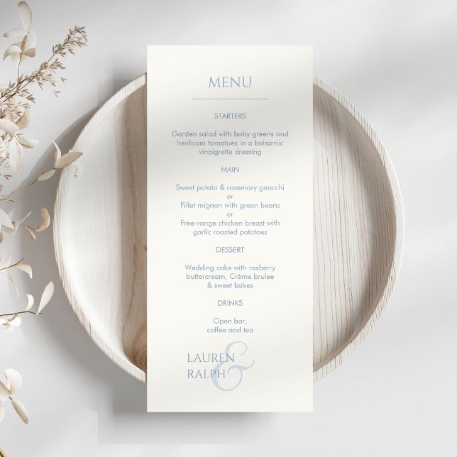 Menu Casamento Dusty Blue & Ivory Monogrammed (Criador carregado)