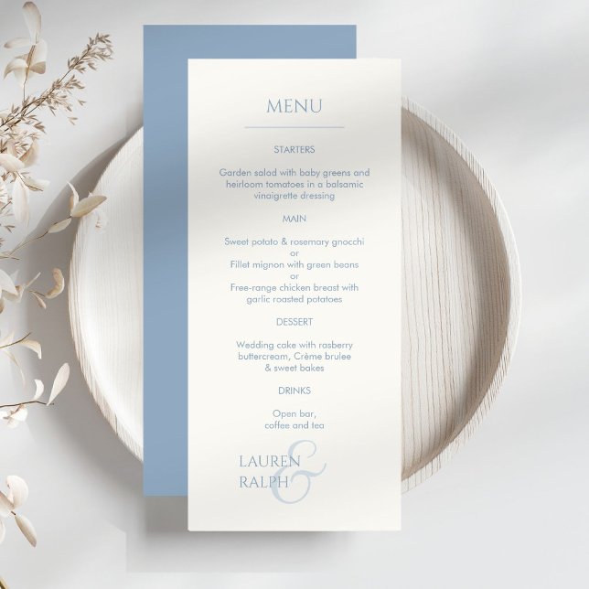 Menu Casamento Dusty Blue & Ivory Monogrammed (Criador carregado)
