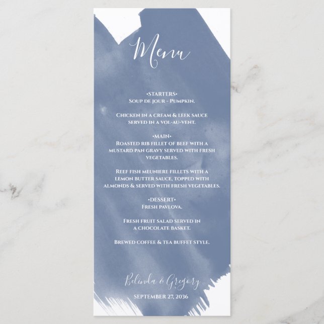Menu Casamento Dusty Blue Watercolor (Frente)