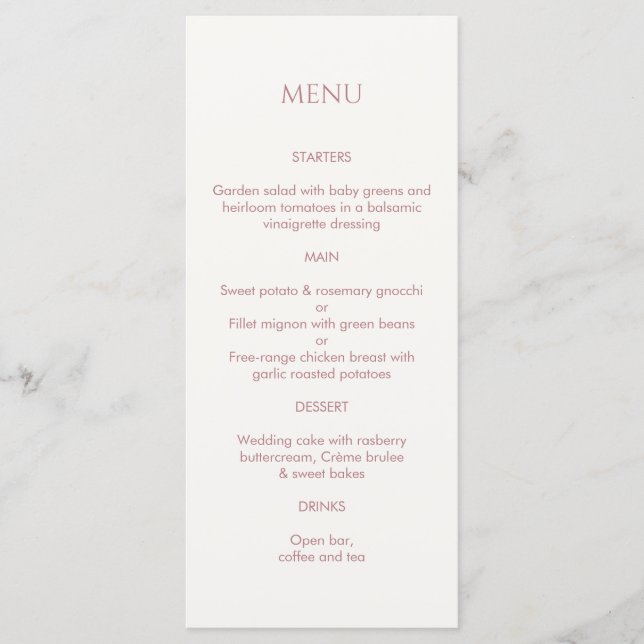 Menu Casamento Dusty Pink & Ivory Monogrammed (Frente)