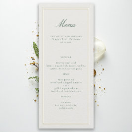 Menu Casamento Ecru de Moldura Elevada Verde Clássica F