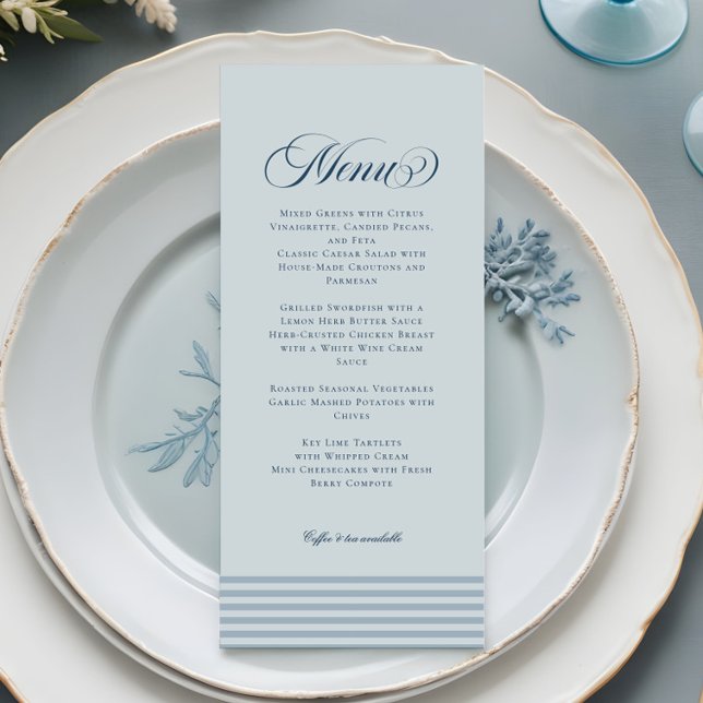 Menu Casamento Elegante à Beira-Mar com Listras Azuis (Criador carregado)