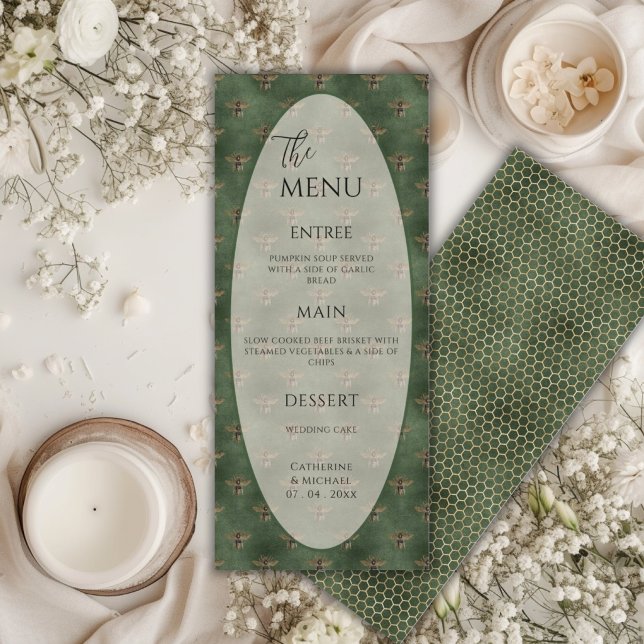Menu Casamento Elegante Abelha Bombordo Verde (Criador carregado)