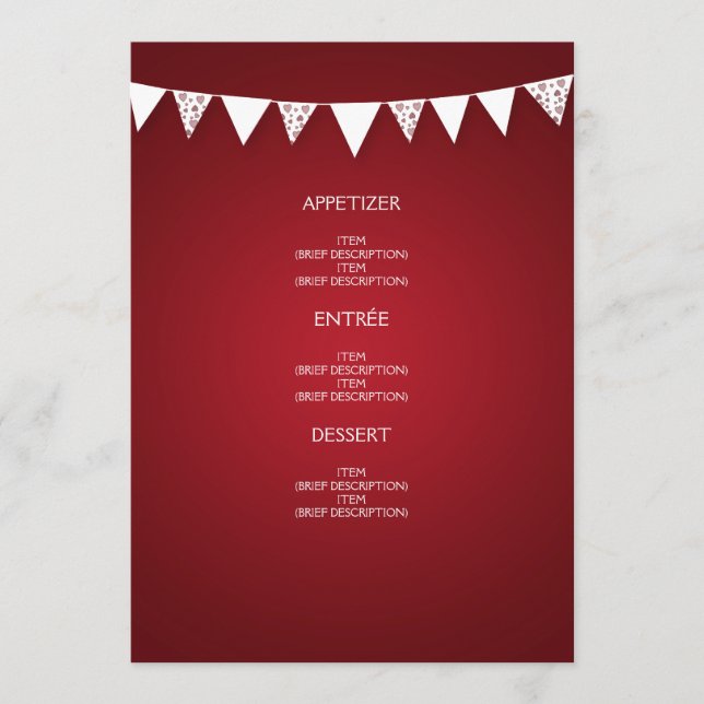 Menu Casamento Elegante Amor Vermelho (Frente)