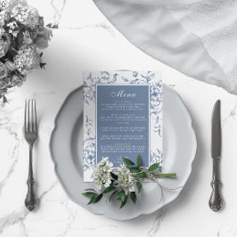 Menu Casamento Elegante Azul-Dusty Floral