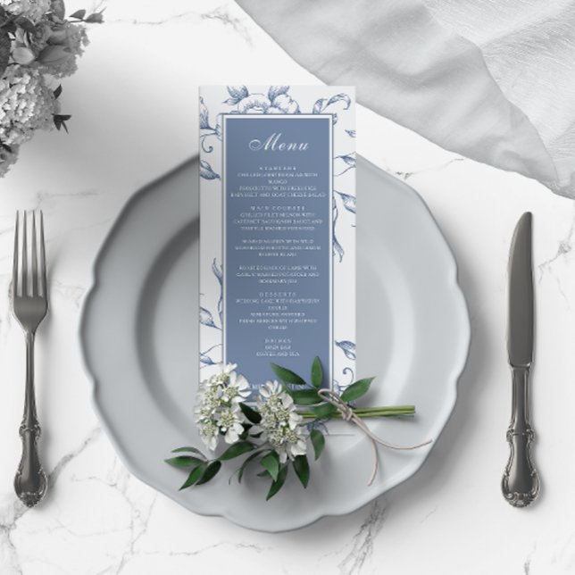 Menu Casamento Elegante Azul-Dusty Floral (Criador carregado)