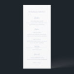 Menu Casamento Elegante Azul Limpo<br><div class="desc">Menu de casamento elegante com um layout mínimo e limpo com o título em uma fonte muito grande.</div>