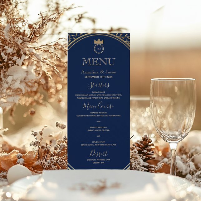 Menu Casamento Elegante Azul Real Dourado (Criador carregado)