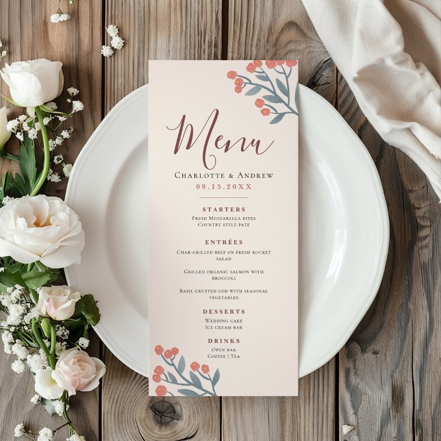Menu Casamento Elegante Boho Wildflower (Criador carregado)