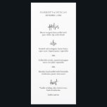 Menu Casamento Elegante Branco e Negro eterno<br><div class="desc">Menu de casamento clássico e elegante com um layout simples com os cabeçalhos do curso em um roteiro moderno. O layout limpo e minimalista faz este excelente de cardápio preto e branco para um casamento formal tradicional.</div>