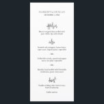 Menu Casamento Elegante Branco e Negro eterno<br><div class="desc">Menu de casamento clássico e elegante com um layout simples com os cabeçalhos do curso em um roteiro moderno. O layout limpo e minimalista faz este excelente de cardápio preto e branco para um casamento formal tradicional.</div>