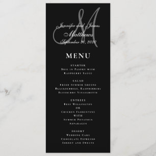Menu Casamento elegante branco preto do monograma do