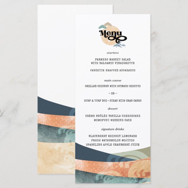 Menu Casamento Elegante Chinoisseries Asiático (Frente/Verso)