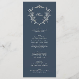 Menu Casamento Elegante Clássico de Crest Azul-marinho
