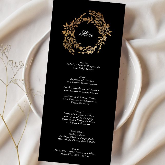 Menu Casamento Elegante Clássico de Crest Dourado Negro (Criador carregado)