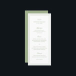 Menu Casamento Elegante Clássico de Gertrude Sage Verde<br><div class="desc">Menu de casamento verde de sábio clássico com design simples e mínima com seu monograma, nomes e data de casamento no topo junto com seu menu cercado por uma dupla borda. As fontes se alternam entre um script elegante, um serif tradicional e fontes sans serif minimalistas. Este menu é excelente...</div>
