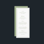 Menu Casamento Elegante Clássico de Gertrude Sage Verde<br><div class="desc">Menu de casamento verde de sábio clássico com design simples e mínima com seu monograma, nomes e data de casamento no topo junto com seu menu cercado por uma dupla borda. As fontes se alternam entre um script elegante, um serif tradicional e fontes sans serif minimalistas. Este menu é excelente...</div>