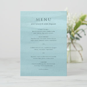 Menu Casamento Elegante com Aquarela Azul Moderna