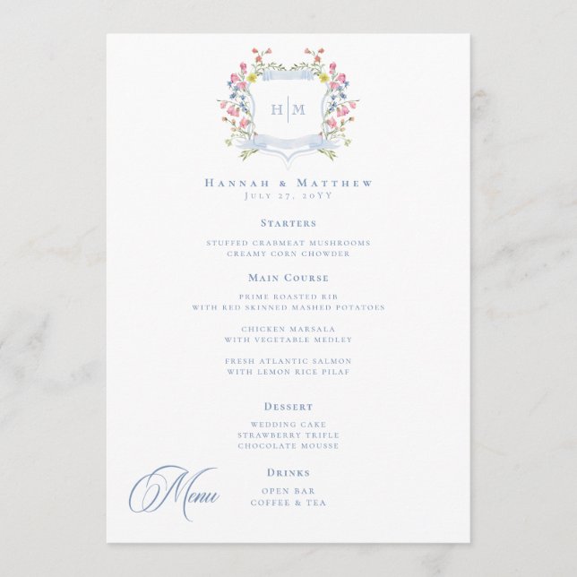 Menu Casamento Elegante com Crista de Flor Silvestre Pa (Frente)