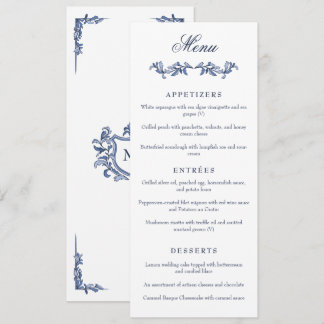 Menu Casamento Elegante com Crista Monograma Vintage Az