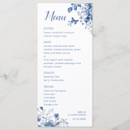 Menu Casamento Elegante com flores azuis delicadas