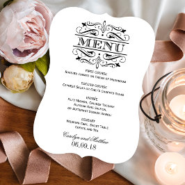 Menu Casamento Elegante com Flores Negras Vintage