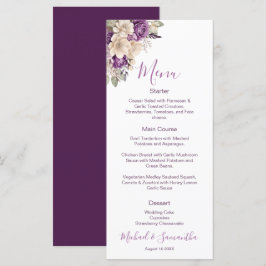 Menu Casamento Elegante com Rosa Roxa e Marfim