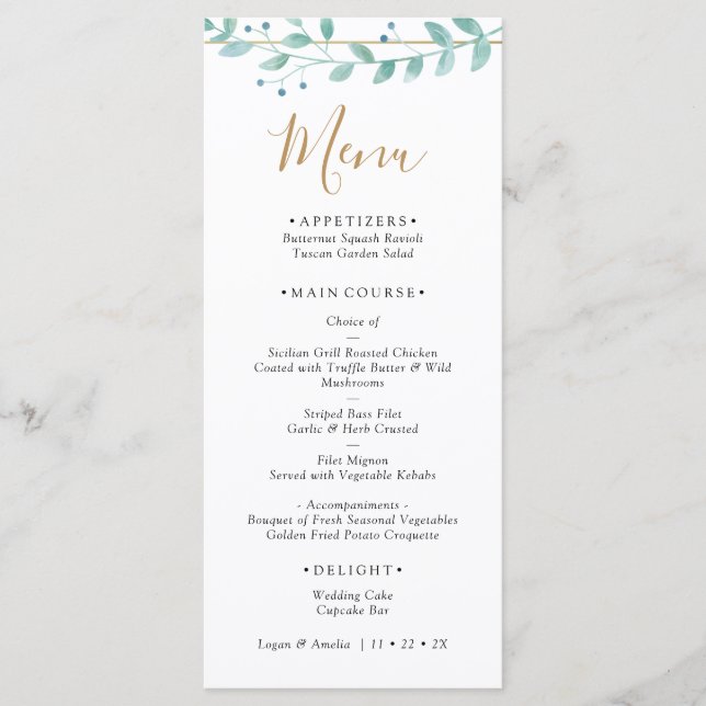 Menu Casamento Elegante com Verduras de Eucalipto (Frente)