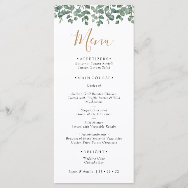 Menu Casamento Elegante com Verduras de Eucalipto (Frente)